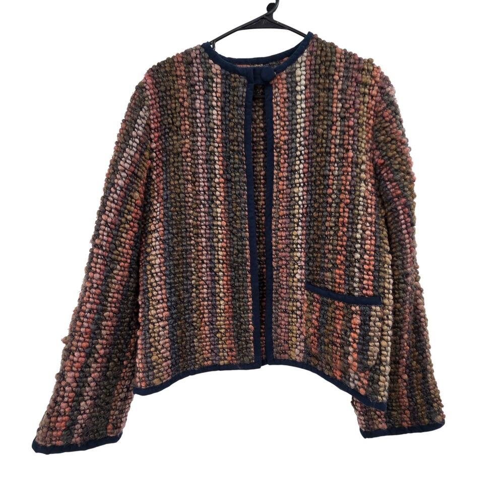 HANDMADE MULTI-COLOR BOHO WEAVED BUTTON FRONT LONG SLEEVE CARDIGAN SWEATER
